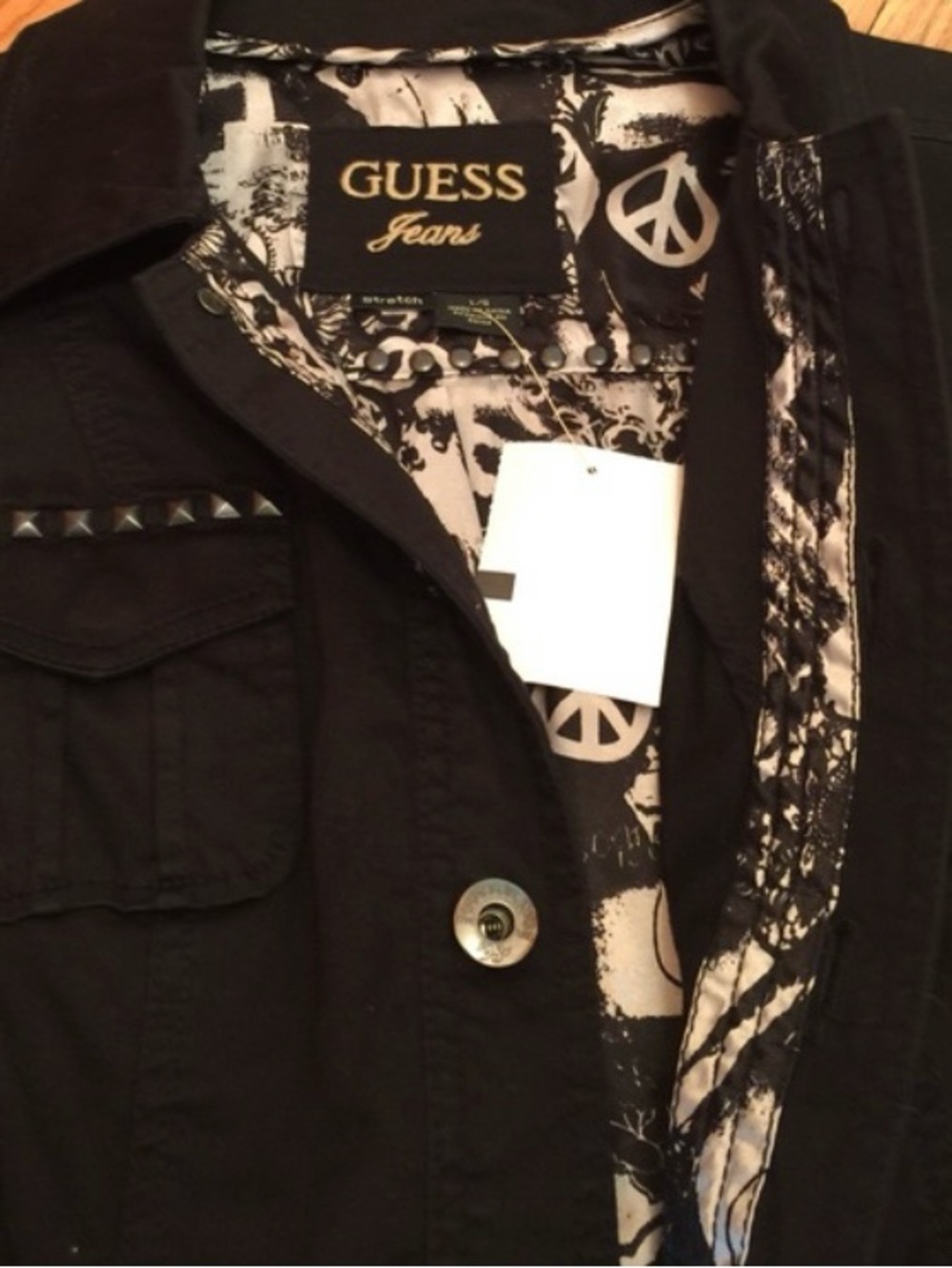 Guess Black and White Logo Button-Front Top